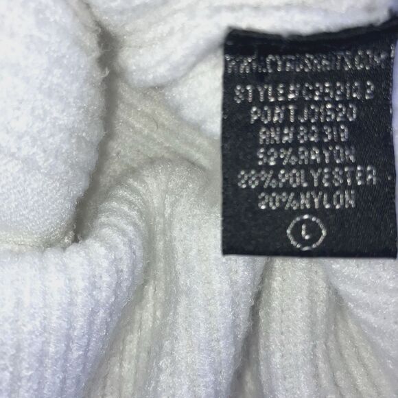 CYRUS L Solid White Cable Ribbed Knit Long Sleeve Tunic Top Sweater Pullover L - Picture 5 of 6